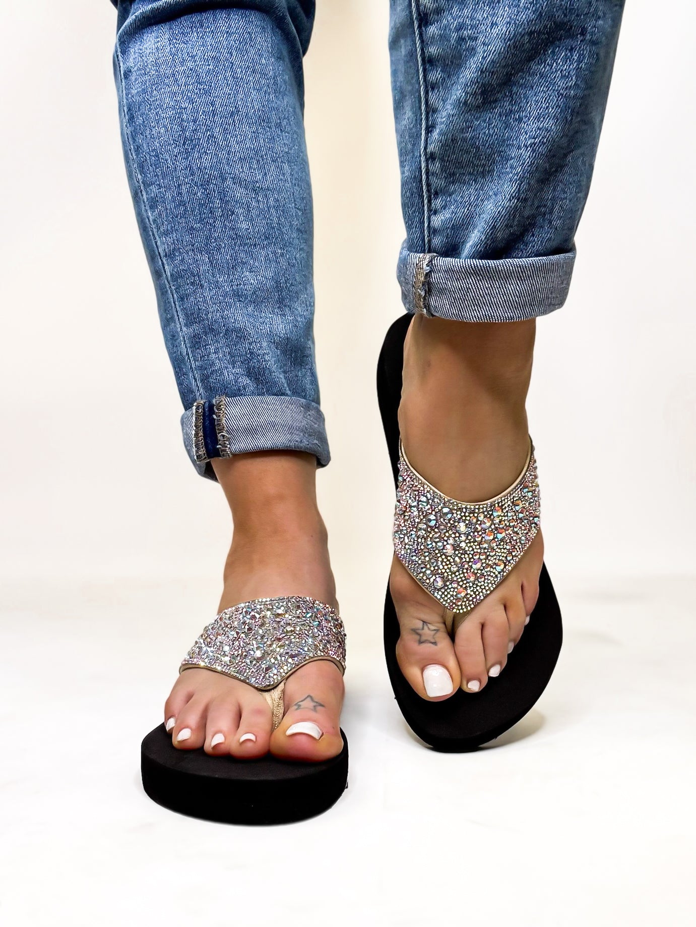 Corky's Clear Rhinestones Long Time No Sea Flip Flops