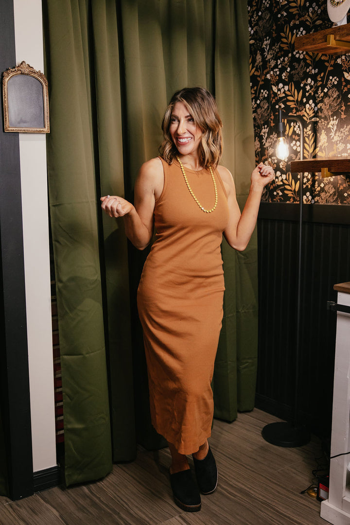 Sleek Sophistication Dress In Cinnamon