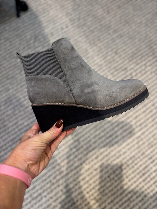 Presale: Corky's Grey Faux Suede Apple Sauced Boots