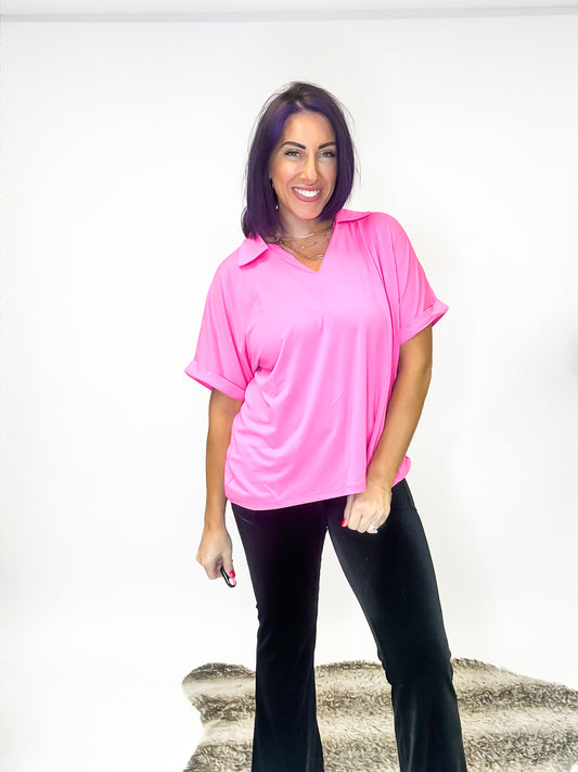 Classic Collar Top in Pink - Reg/Curvy FINAL SALE