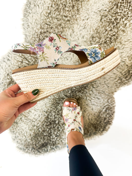 Corky's Sand Brocade Floral Freddie Wedges