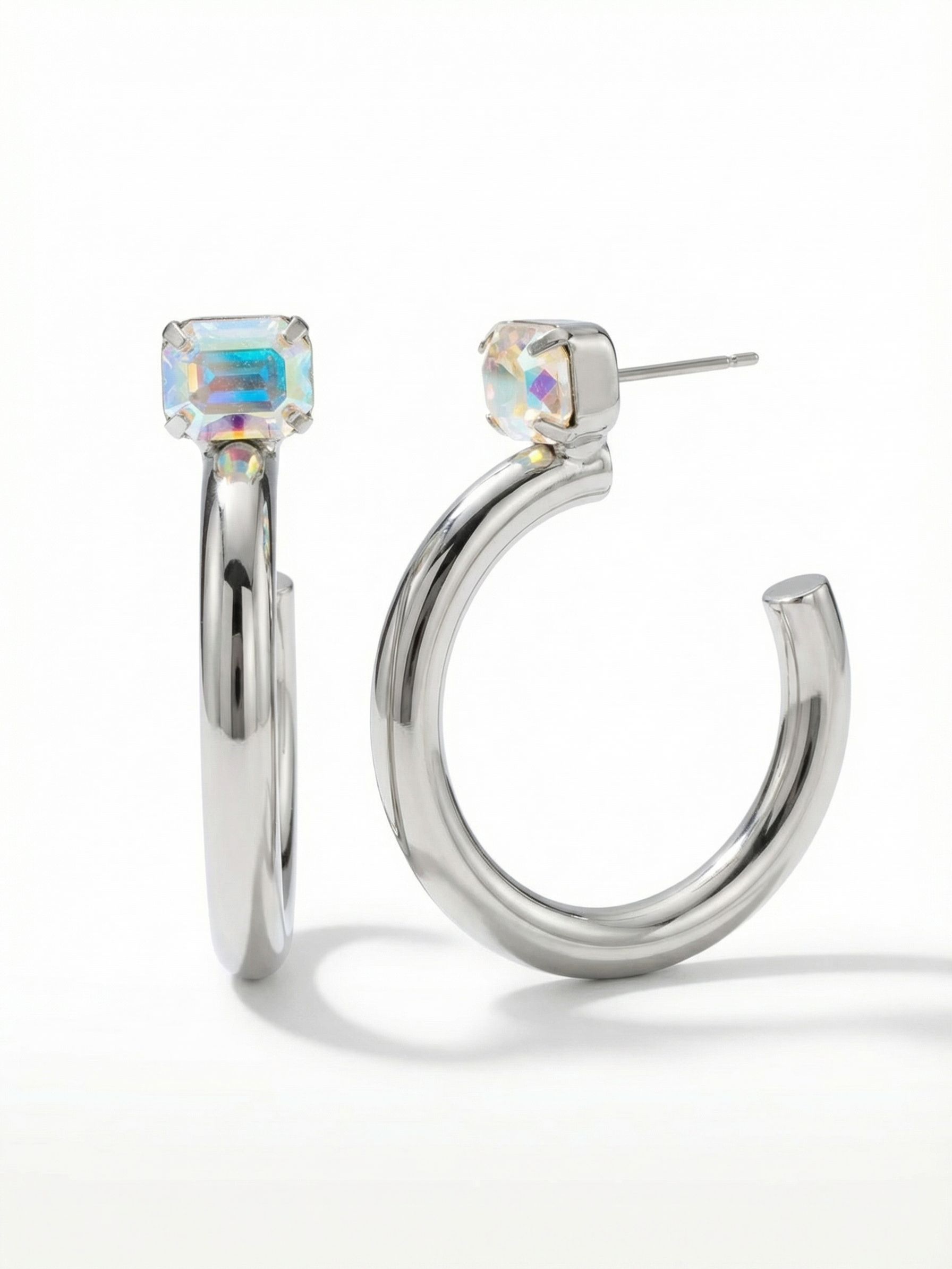 Sorrelli Crystal Aurora Borealis Keeley Emerald Cut Hoop Earrings
