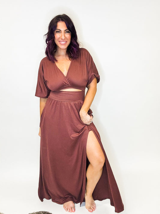 Vogue Vibes Maxi Dress in Rust Brown - Reg/Curvy