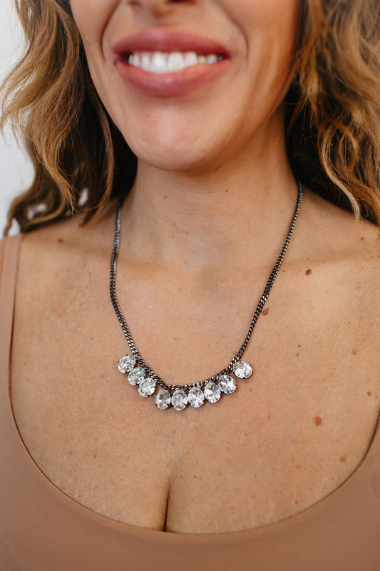 Tova Krystal Necklace in Gunmetal Clear - FINAL SALE