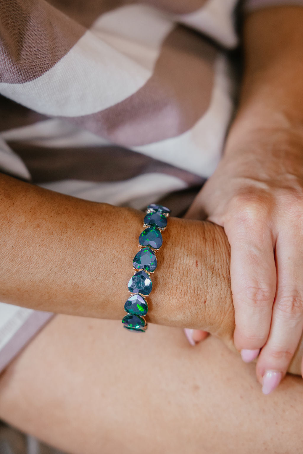 First Date Stretch Bracelet in Gold Plated With Green AB Crystal