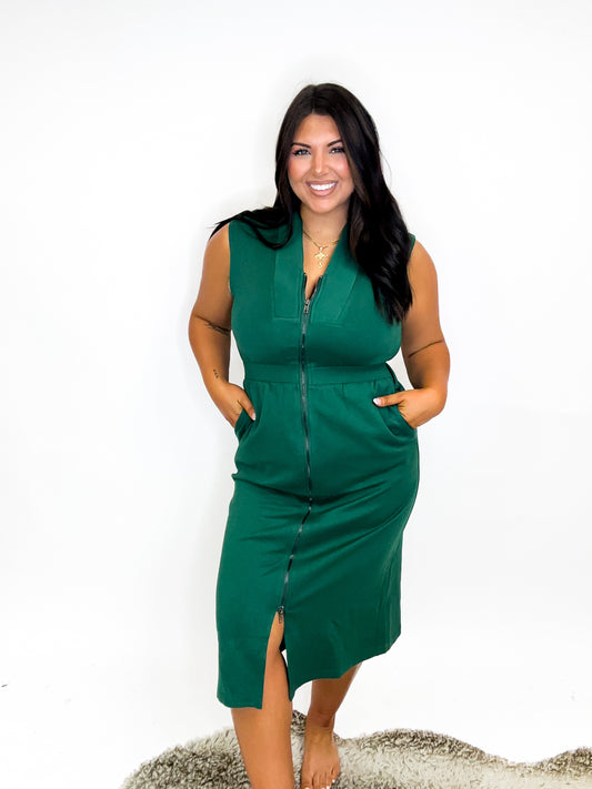 Urban Zip Midi Dress in Green