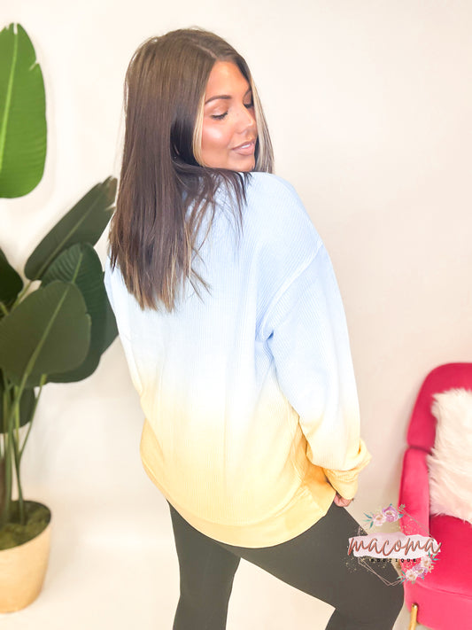 Blue And Yellow Ombre Corded Sweatshirt - Reg/Curvy