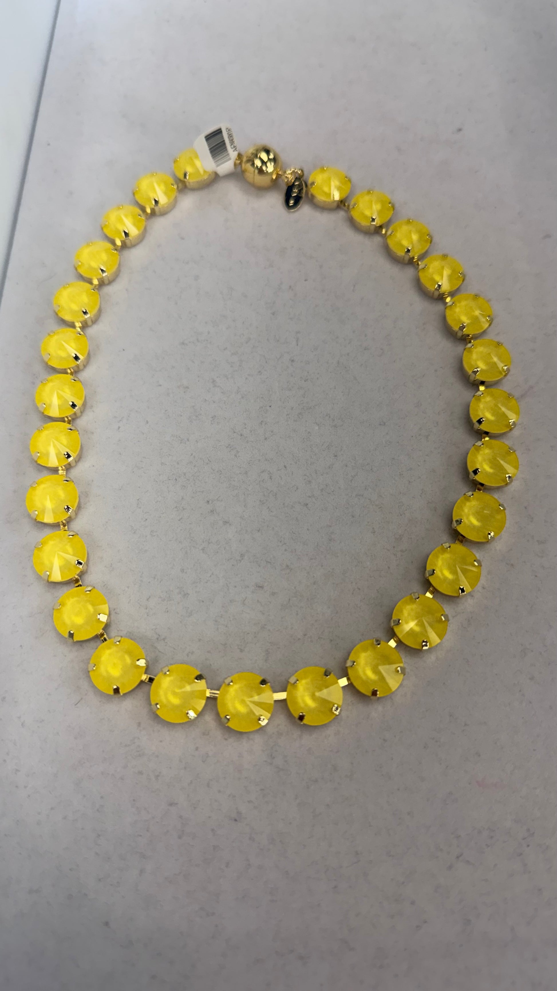 AF Designs 12MM collar necklace with vibrant yellow faceted crystals in gold prong settings with ball clasp