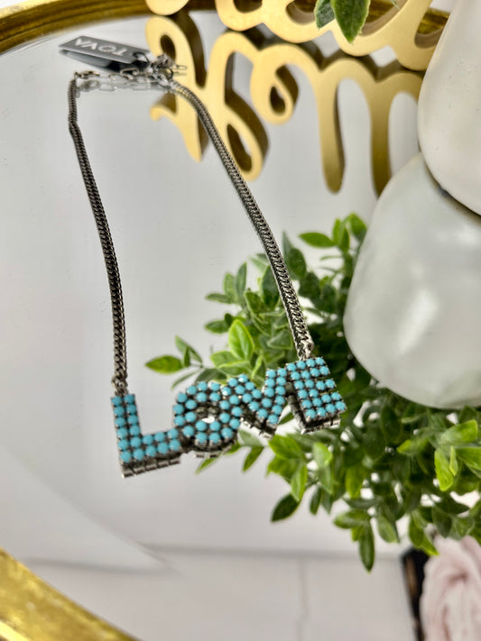 Tova Mini LA LA Love Necklace in Antique Silver Turquoise - FINAL SALE