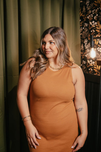 Sleek Sophistication Dress In Cinnamon