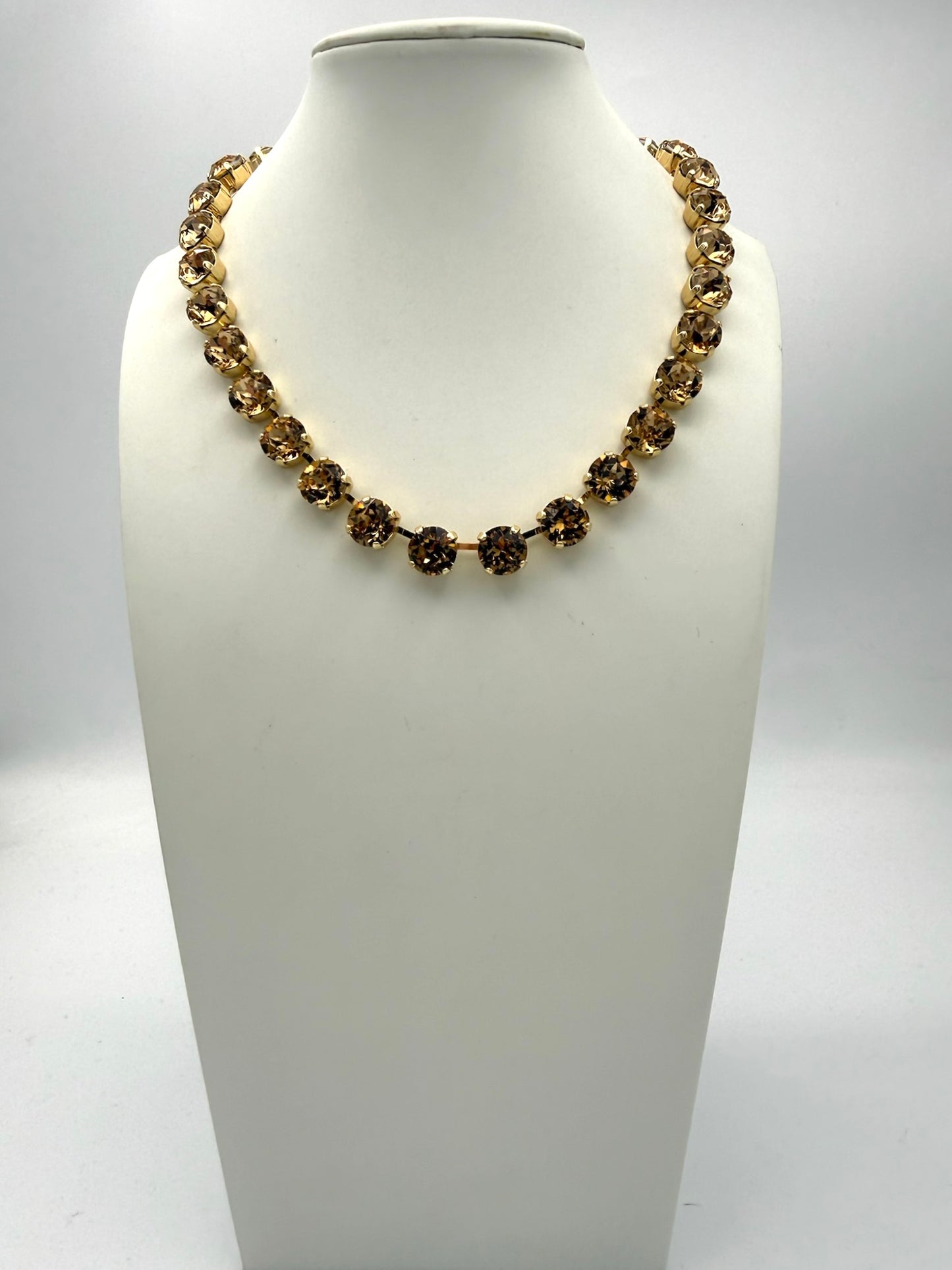 AF Designs Fifth Avenue collarette necklace with champagne and smoky topaz crystals in gold prong settings