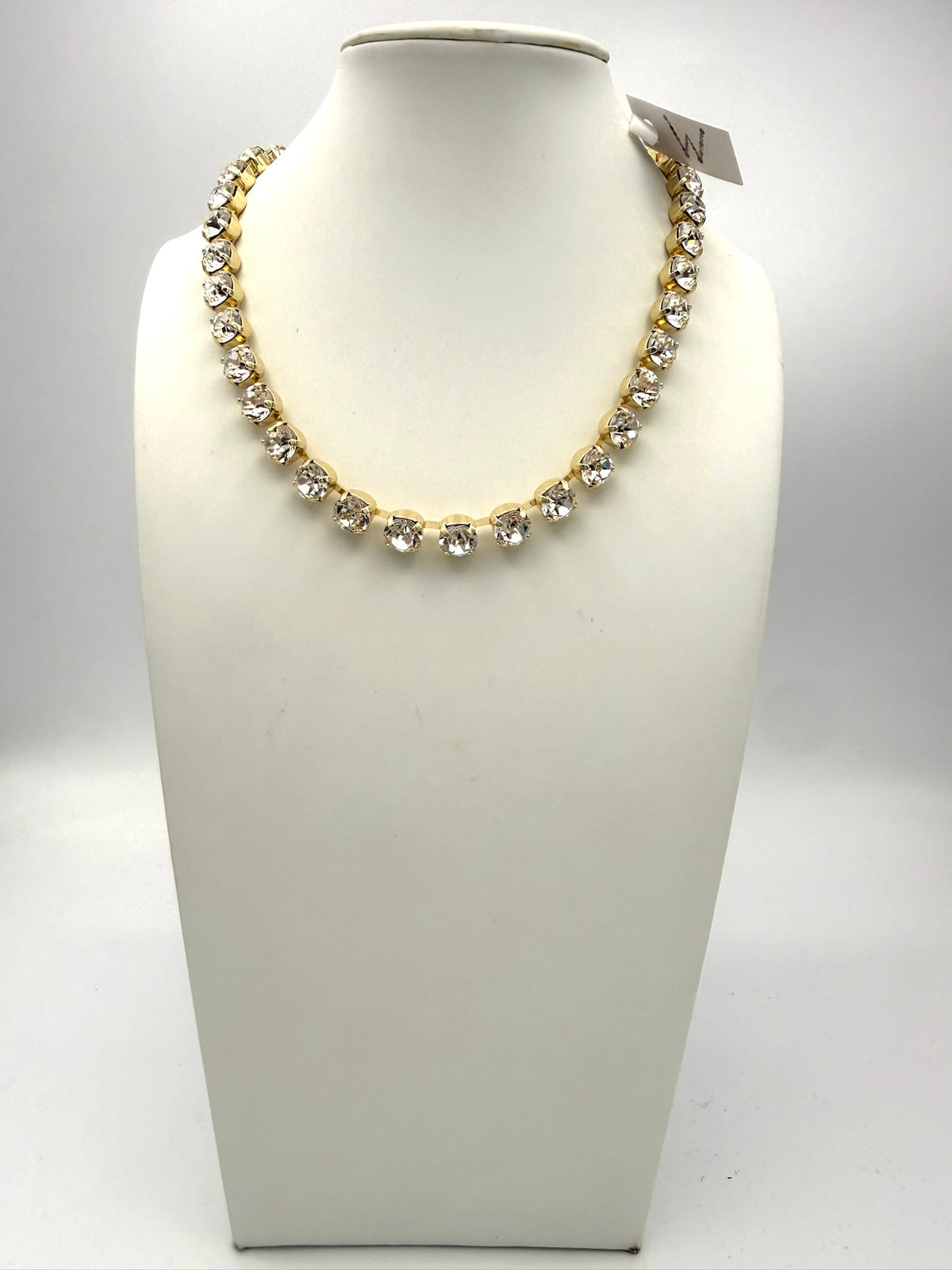 AF Designs 16-inch gold-tone collar necklace with continuous row of clear cushion-cut crystals