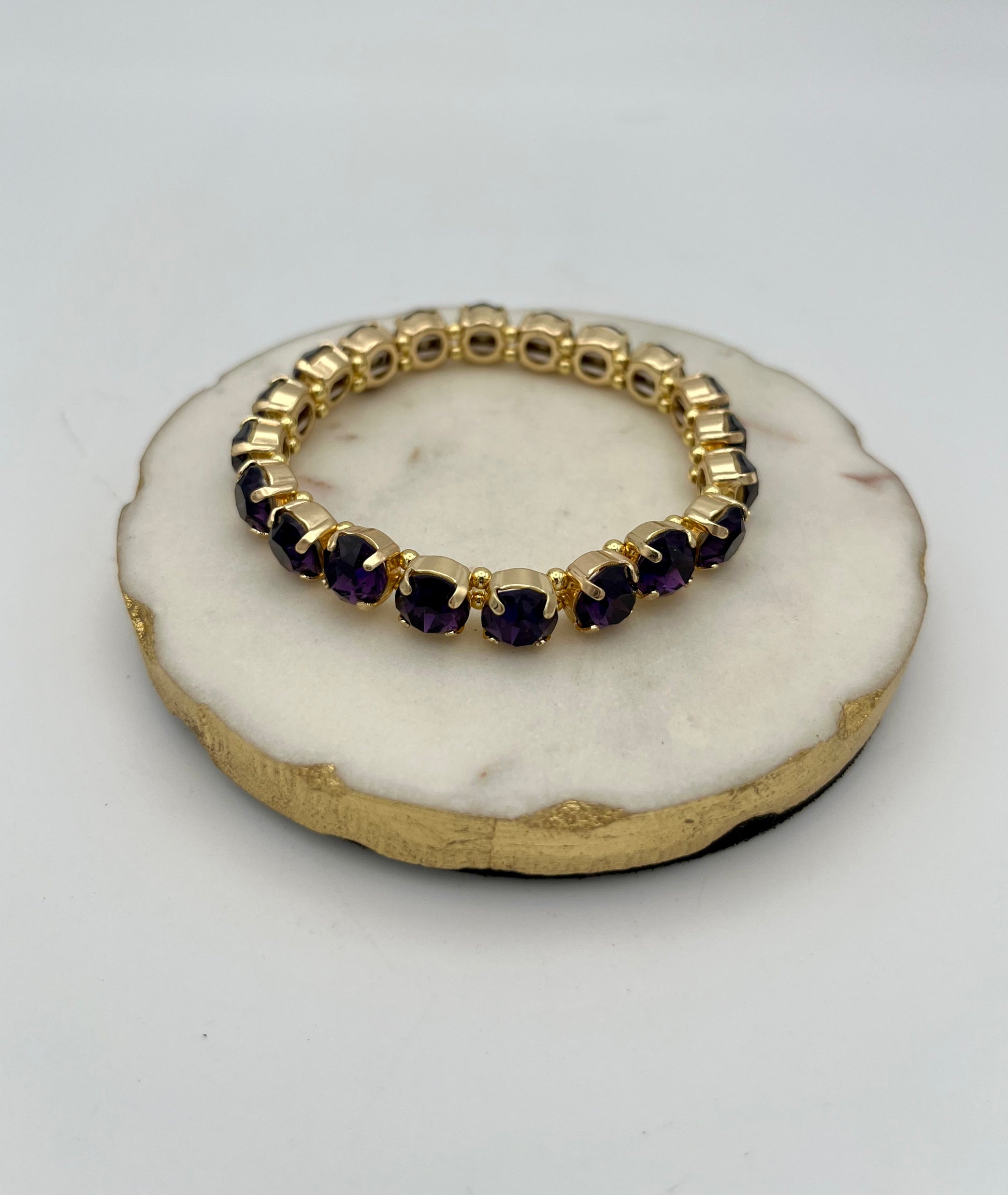 Stretch Rhinestone Bracelet in Gold/Purple