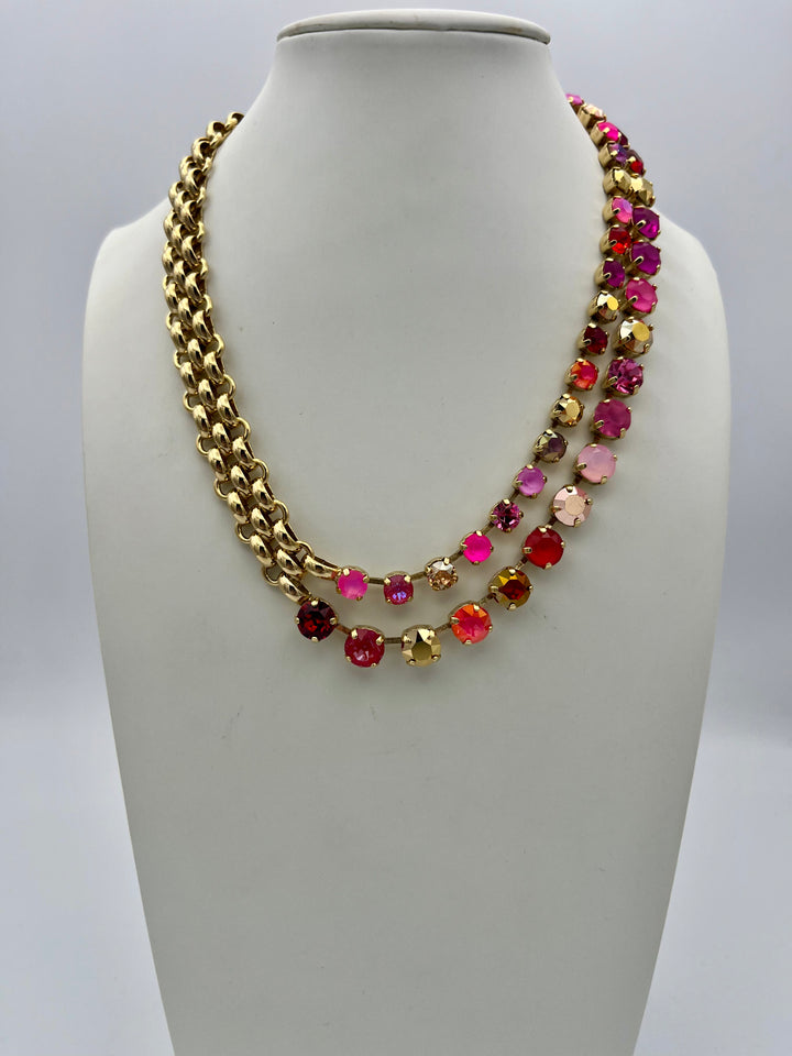 Tova Treyvon Necklace In Custom Antique Gold Red Pink Mix