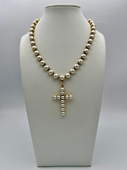 Tova Mini Donatella Necklace In Antique Gold/Pearls