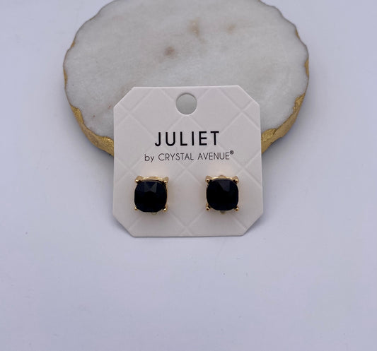 10mm Crystal Cushion Post Earrings in Black