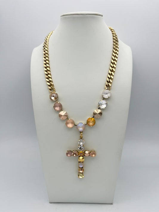 Tova Custom Mini Sofia Cross Necklace in Antique Gold Candy Glam