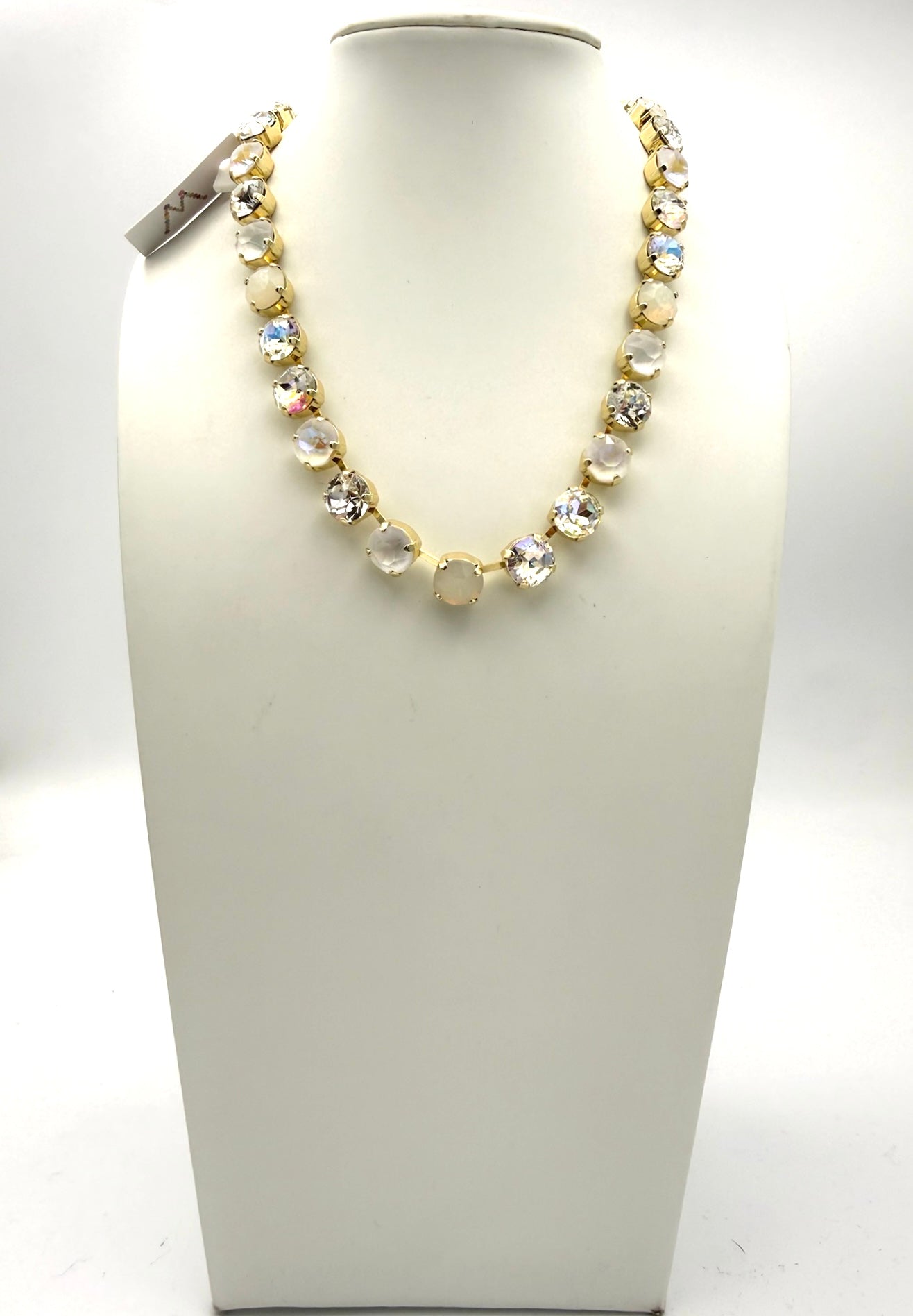 AF Designs gold-tone rivière necklace with alternating clear crystal and white opal round stones