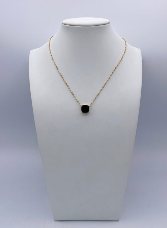 10mm Crystal Cushion Necklace in Black