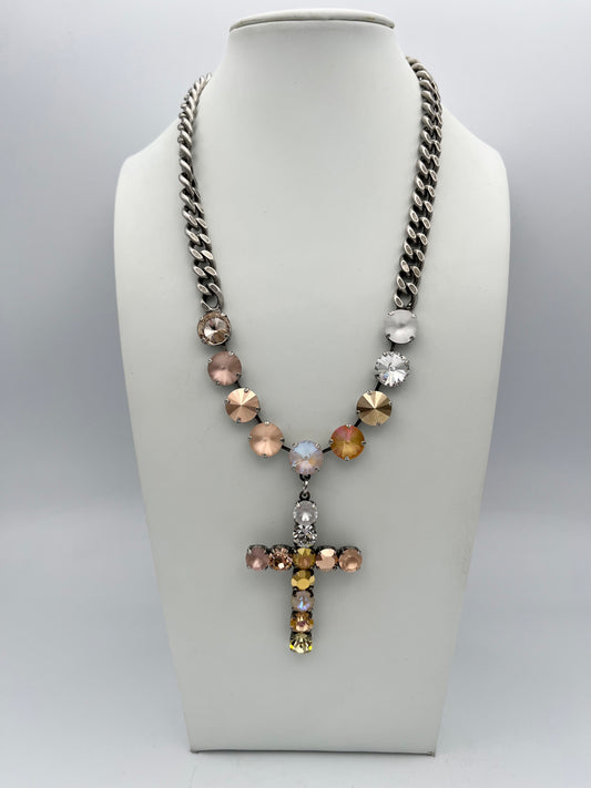 Tova Custom Mini Sofia Cross Necklace in Antique Silver Candy Glam