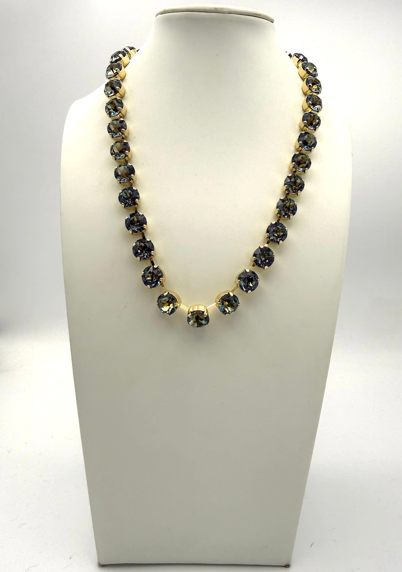 AF Designs Fifth Avenue rivière necklace with deep purple iridescent crystals in gold-tone prong settings