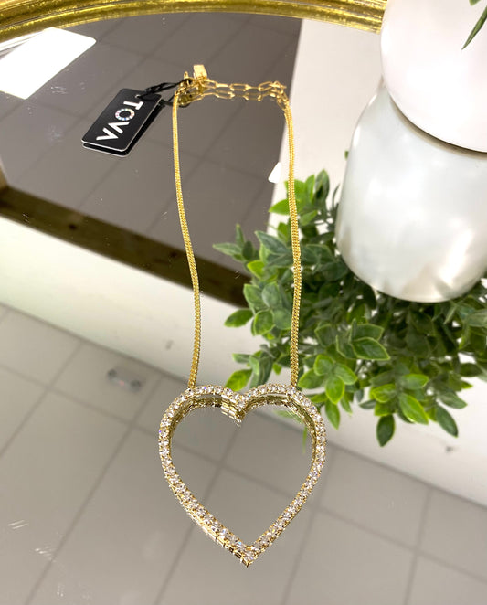 Tova Open Heart Necklace in Antique Gold Clear - FINAL SALE