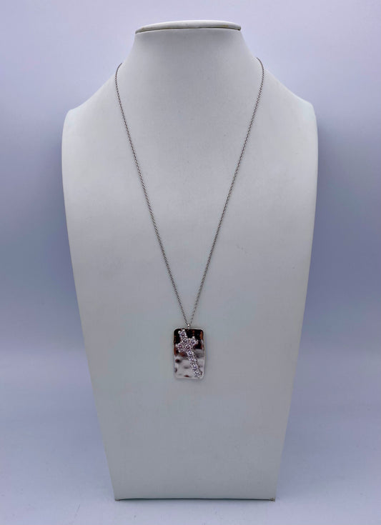 24KT White Gold Dip CZ Cross Necklace