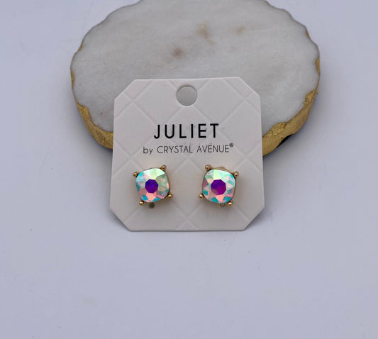 10mm Crystal Cushion Post Earrings in Purple