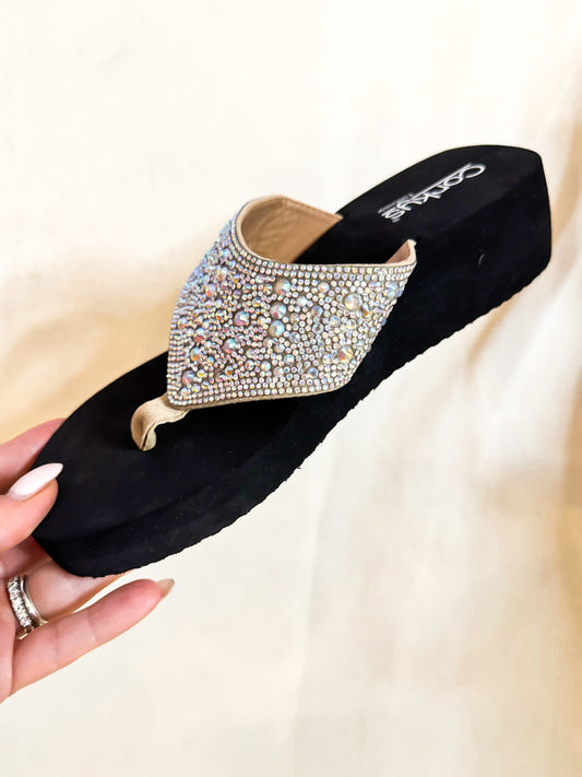 Presale: Corky's Clear Rhinestones Long Time No Sea Flip Flops