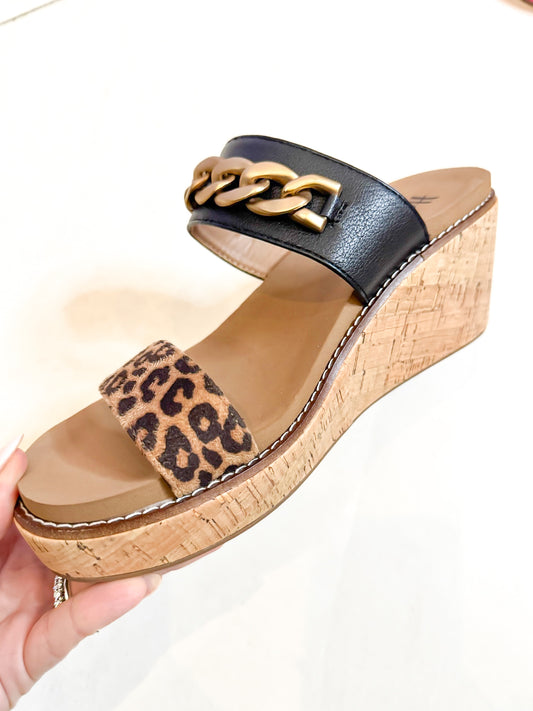 Presale: Corky's Black Leopard Nightcap Wedges