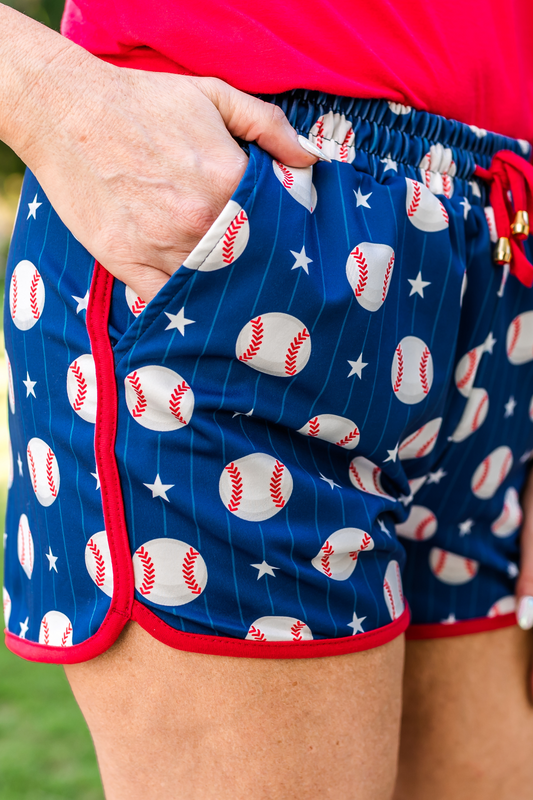 Jess Lea Presale: Out Of Your League Baseball Drawstring Everyday Shorts-FINAL SALE