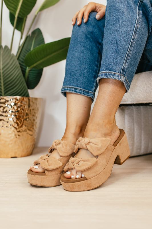 Corky's Camel Faux Suede Put A Bow On It Sandals