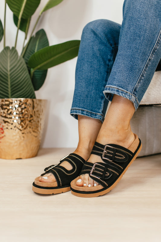 Corky's Black Faux Suede Smitten Sandals