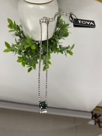 Tova Rhys Square Necklace in Antique Silver Aqua Volanco
