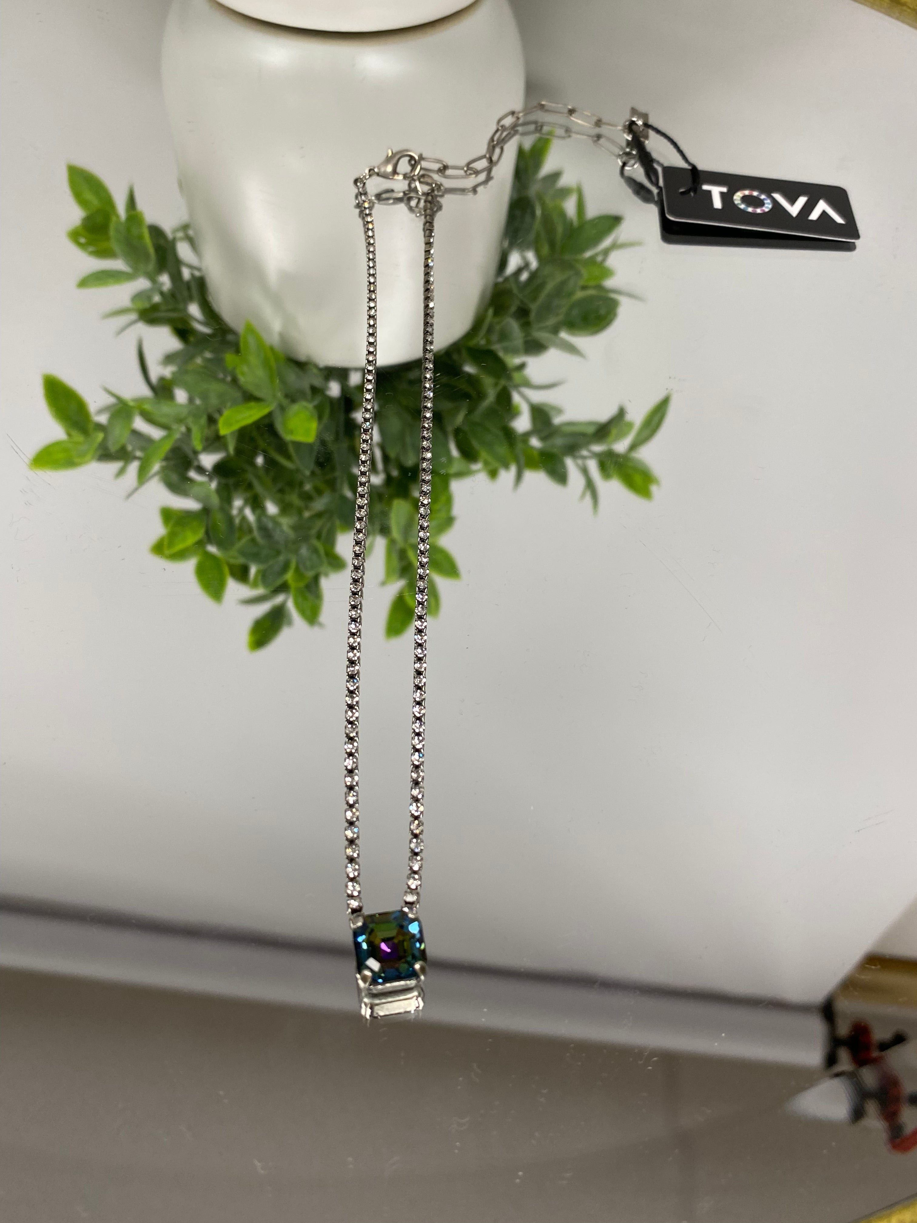 Tova Rhys Square Necklace in Antique Silver Aqua Volanco