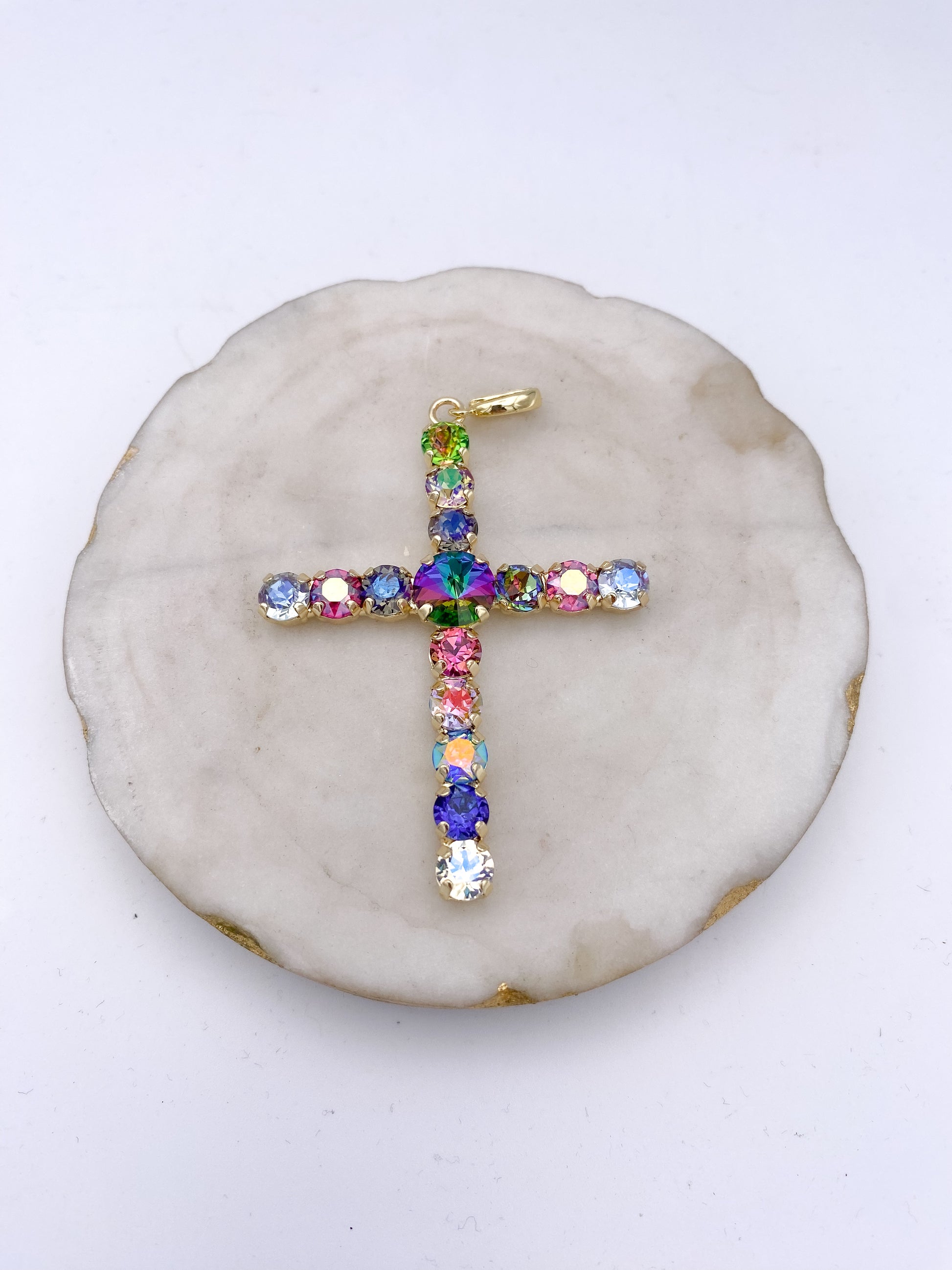 Starlight Cross Charm in Rainbow Prism