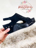 Corky's Black Suede Croco Ashley Sandals