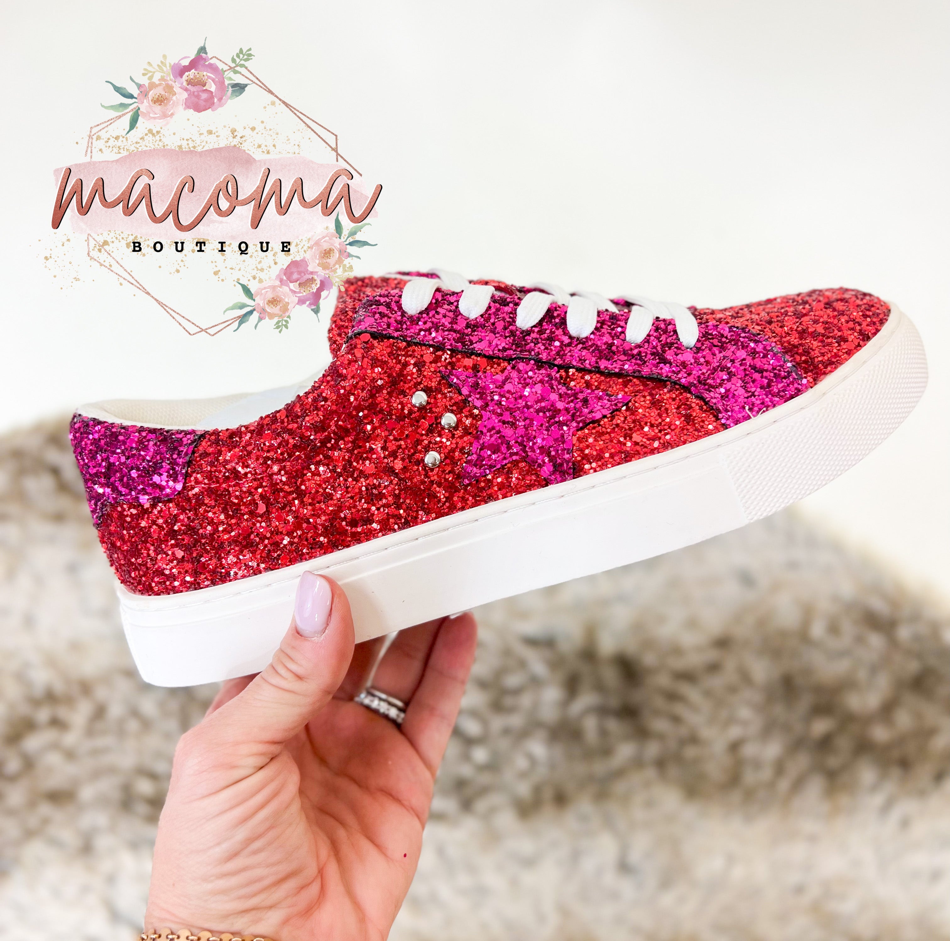 Womens pink glitter on sale sneakers