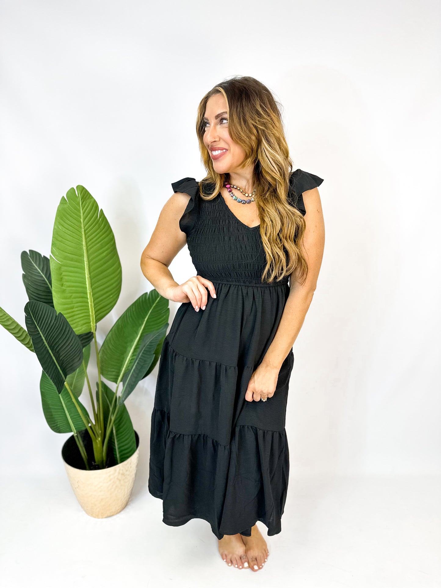 Midnight Flutter Midi Dress