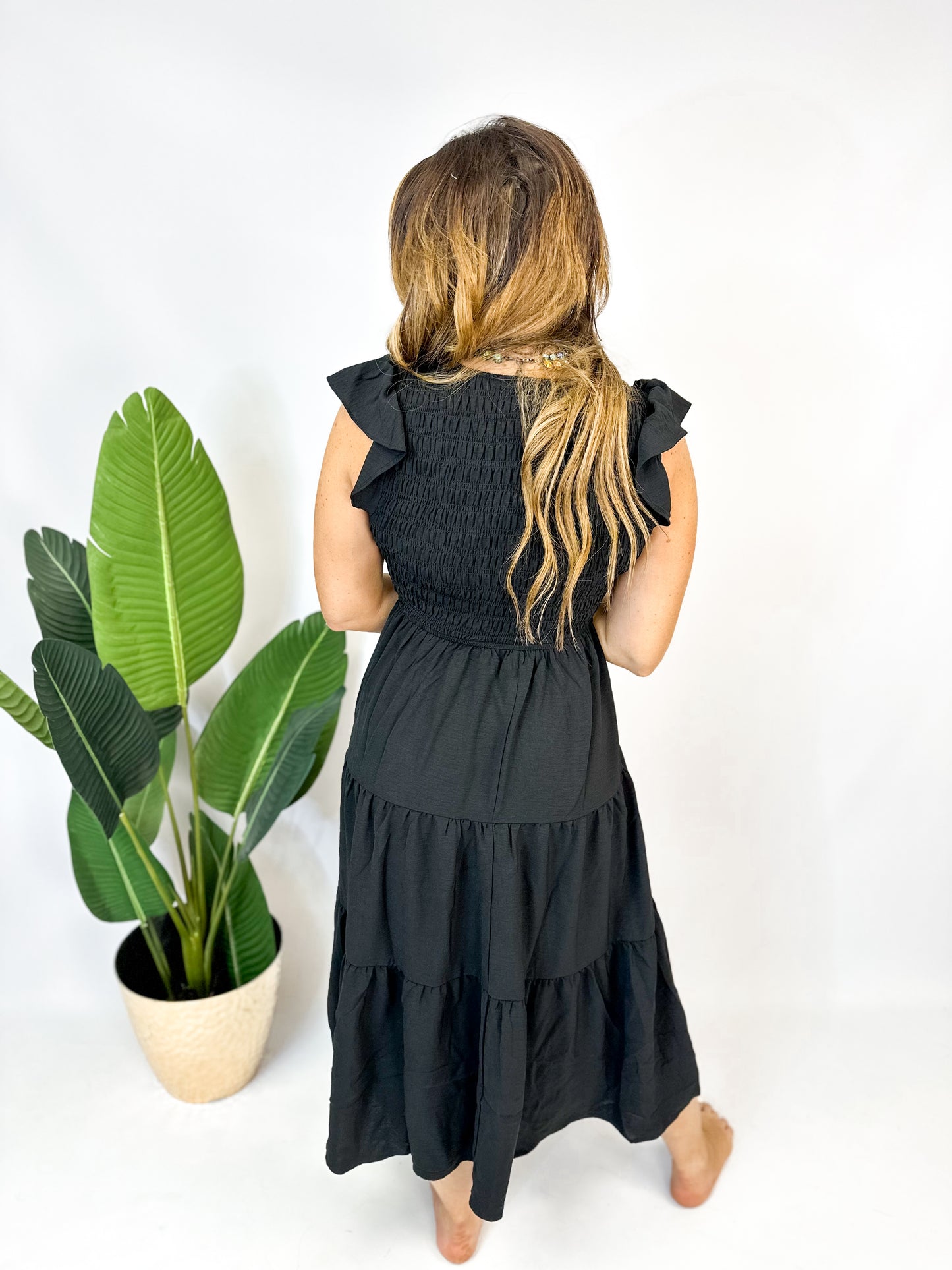 Midnight Flutter Midi Dress