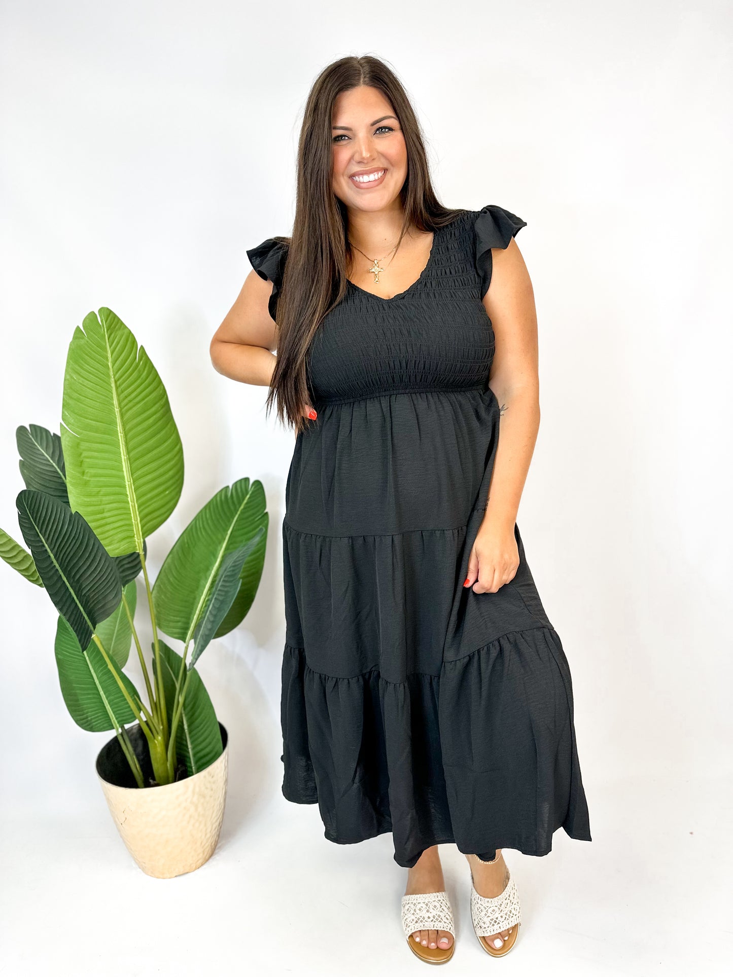 Midnight Flutter Midi Dress