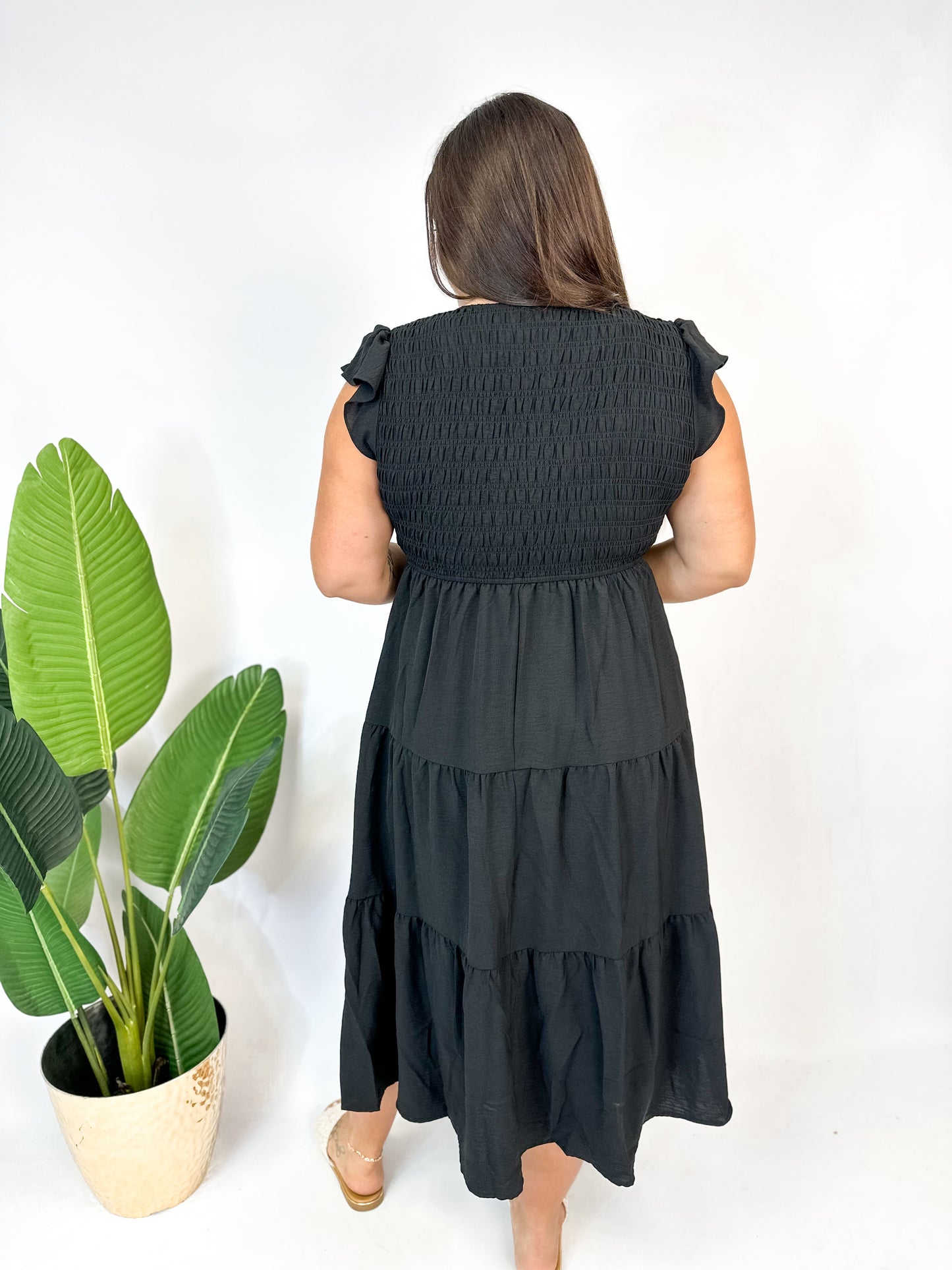 Midnight Flutter Midi Dress