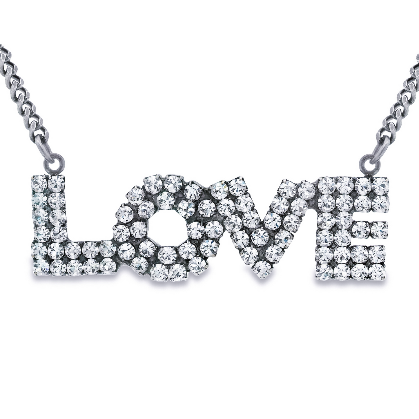 Tova Mini La La Love Necklace in Antique Silver Clear  - FINAL SALE