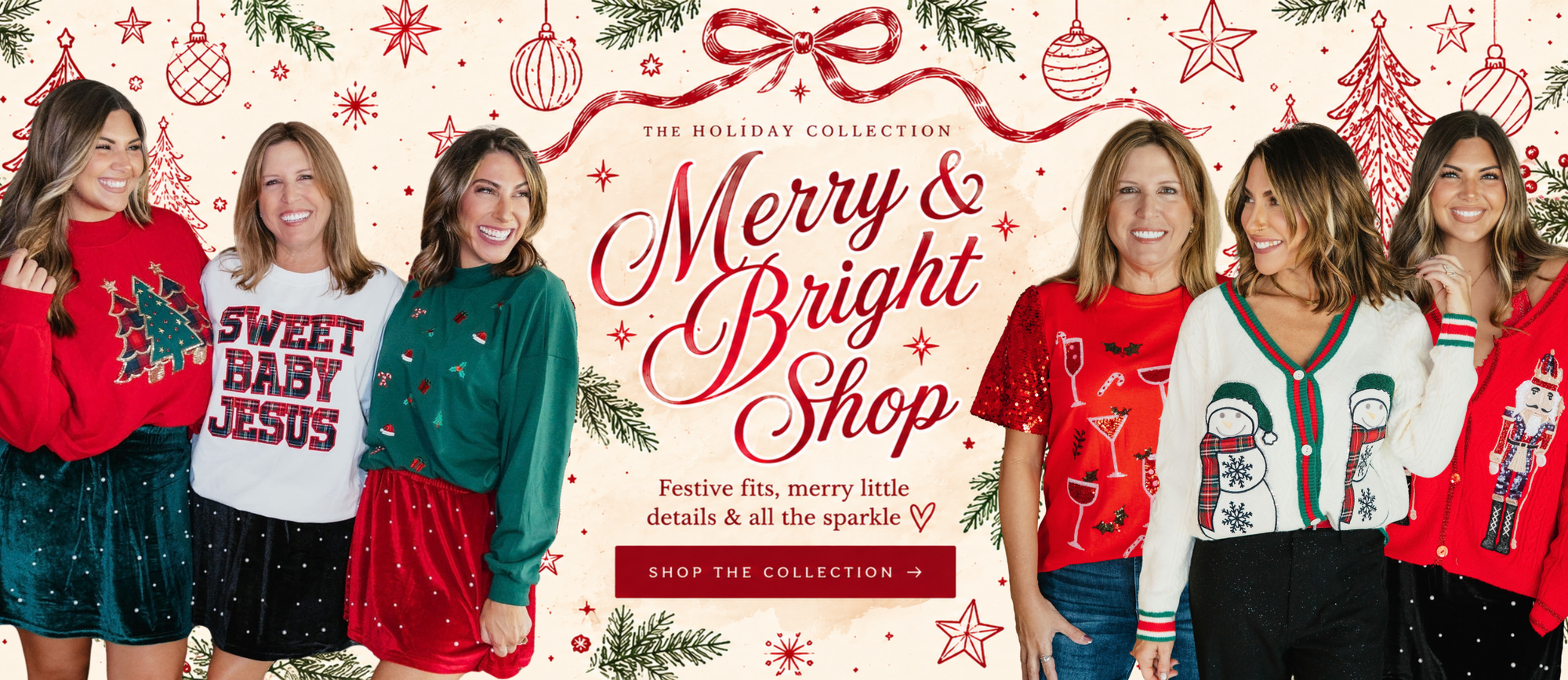 Festive fits, merry little details & all the sparkle. The Merry & Bright Shop