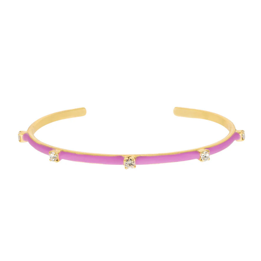 TOVA Everly gold cuff bracelet with purple enamel and three crystal stones in Lavendelle colorway