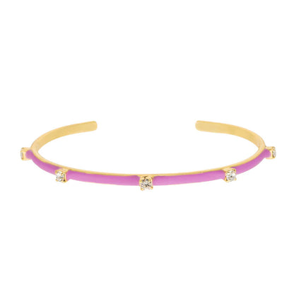 TOVA Everly gold cuff bracelet with purple enamel and three crystal stones in Lavendelle colorway