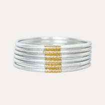 Silver Lumine All Weather Bangles set of 6 slim 3mm silver bangles with Serenity Prayer bead