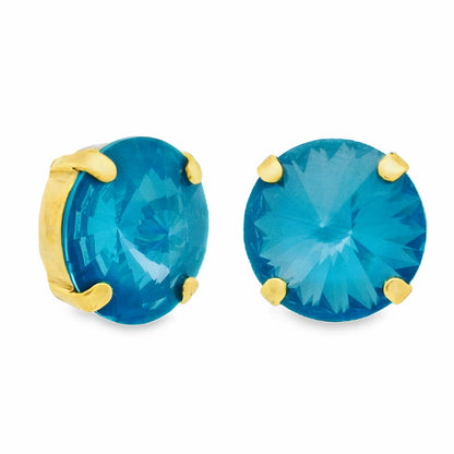 Teal blue gemstone stud earrings in gold settings - TOVA Basic Studs in Teal Ignite