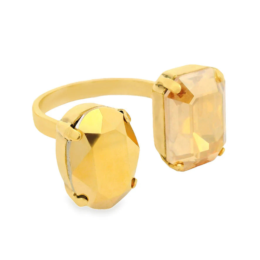 TOVA Janel open-band ring with two caramel-colored gemstones in gold setting