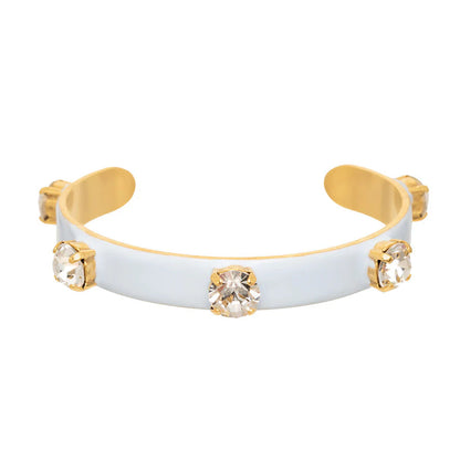 TOVA Kennedy white enamel cuff bracelet with five clear crystals in gold settings